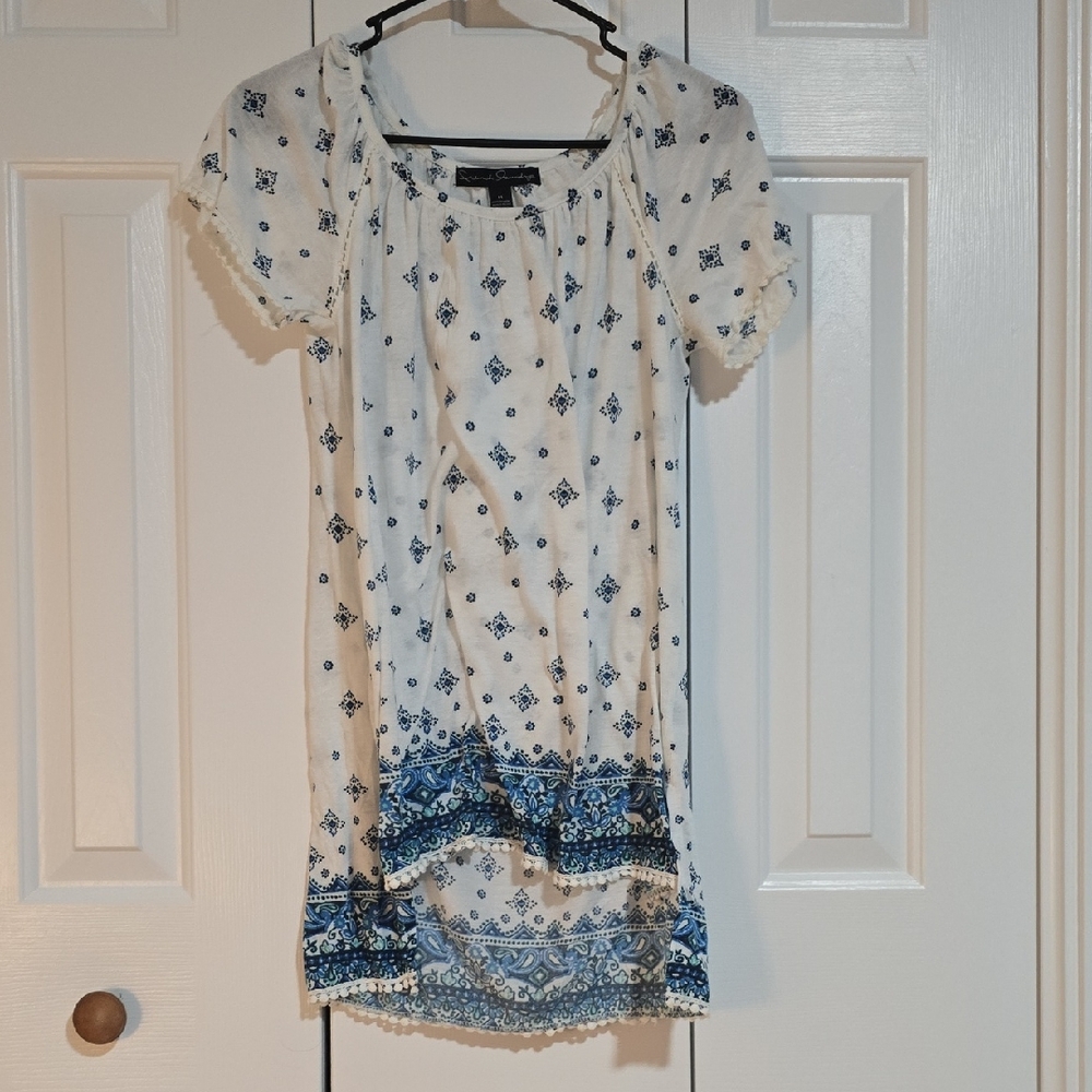 White and Blue Patterned Dress